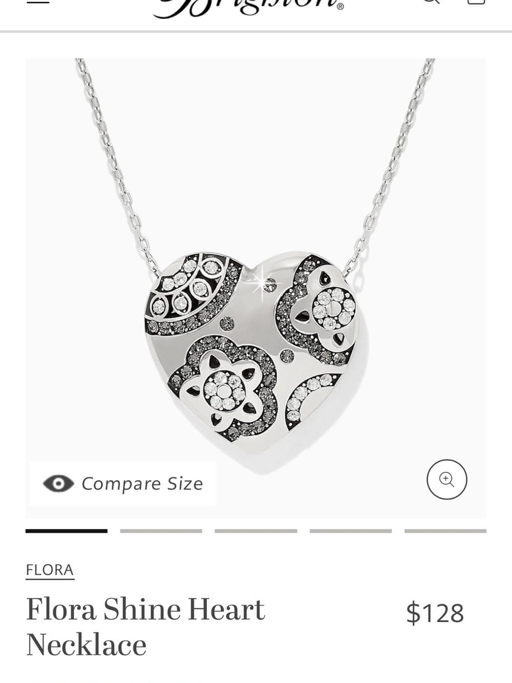 Brighton Silver Heart Necklace with Floral Crystal Accents